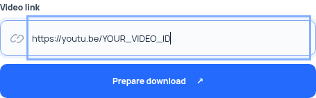 The video-link field and Prepare download button in Safe Video Downloads